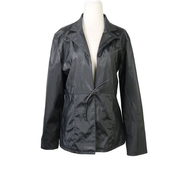 Vintage 90s Rave black faux leather tie front blazer jacket M - Picture 1 of 7